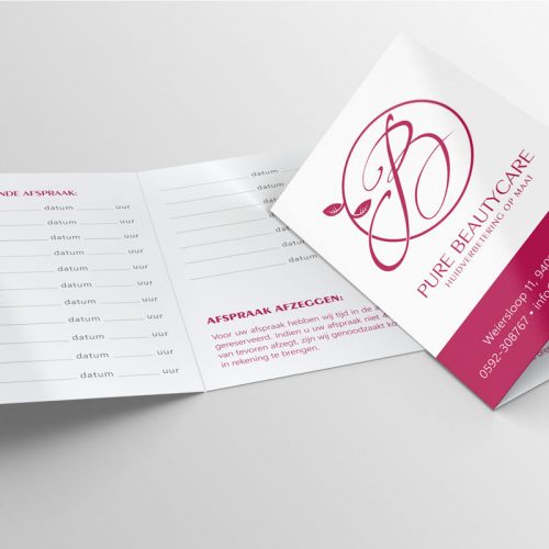Logo en afsprakenkaart Pure Beautycare