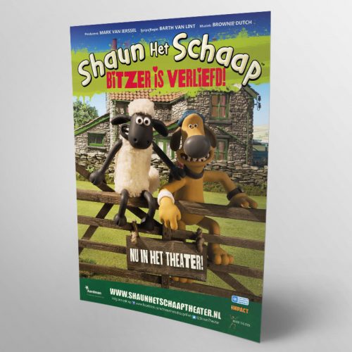 Poster theatervoorstelling: Bitzer is verliefd (Shaun het Schaap)